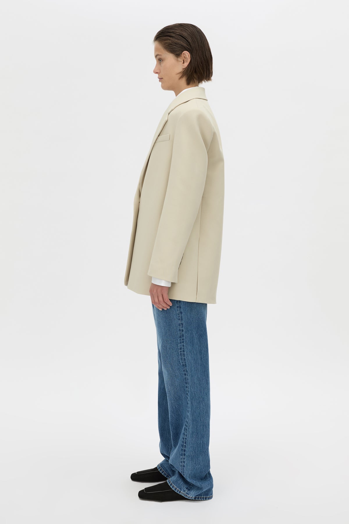 Side view CAMILLA AND MARC Mackinley oversized blazer in pistachio.