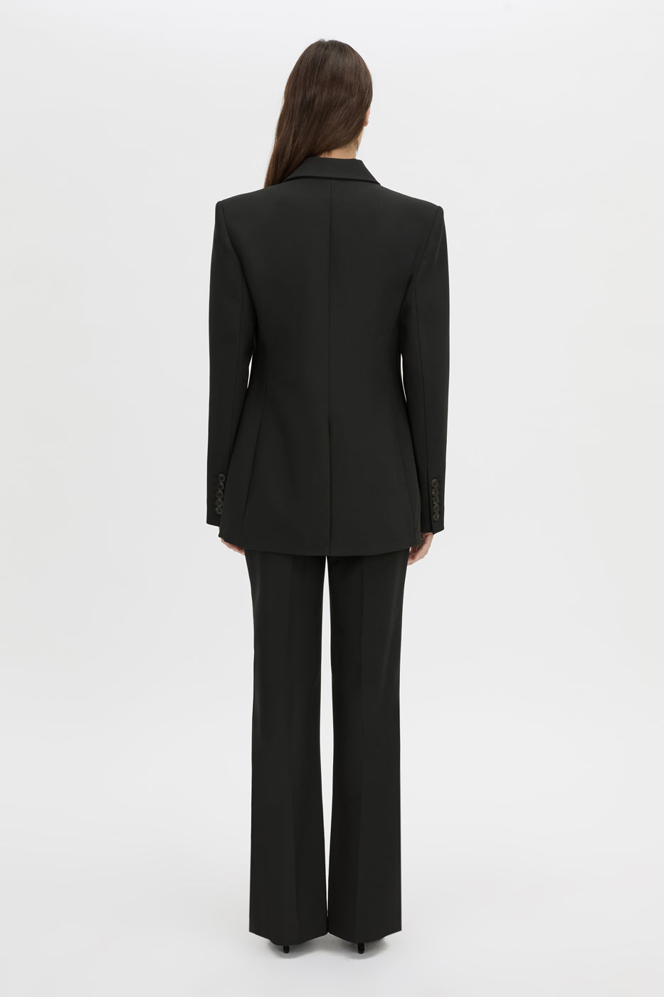 Back view CAMILLA AND MARC Mackinley single-breasted blazer in black.
