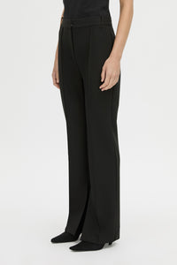 Cropped view CAMILLA AND MARC Mackinley high-wasited slim leg pant in black with pintuck details.