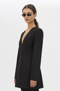 Cropped view CAMILLA AND MARC Mackinley Mini Dress in Black with long sleeves and plunge V‑neckline.
