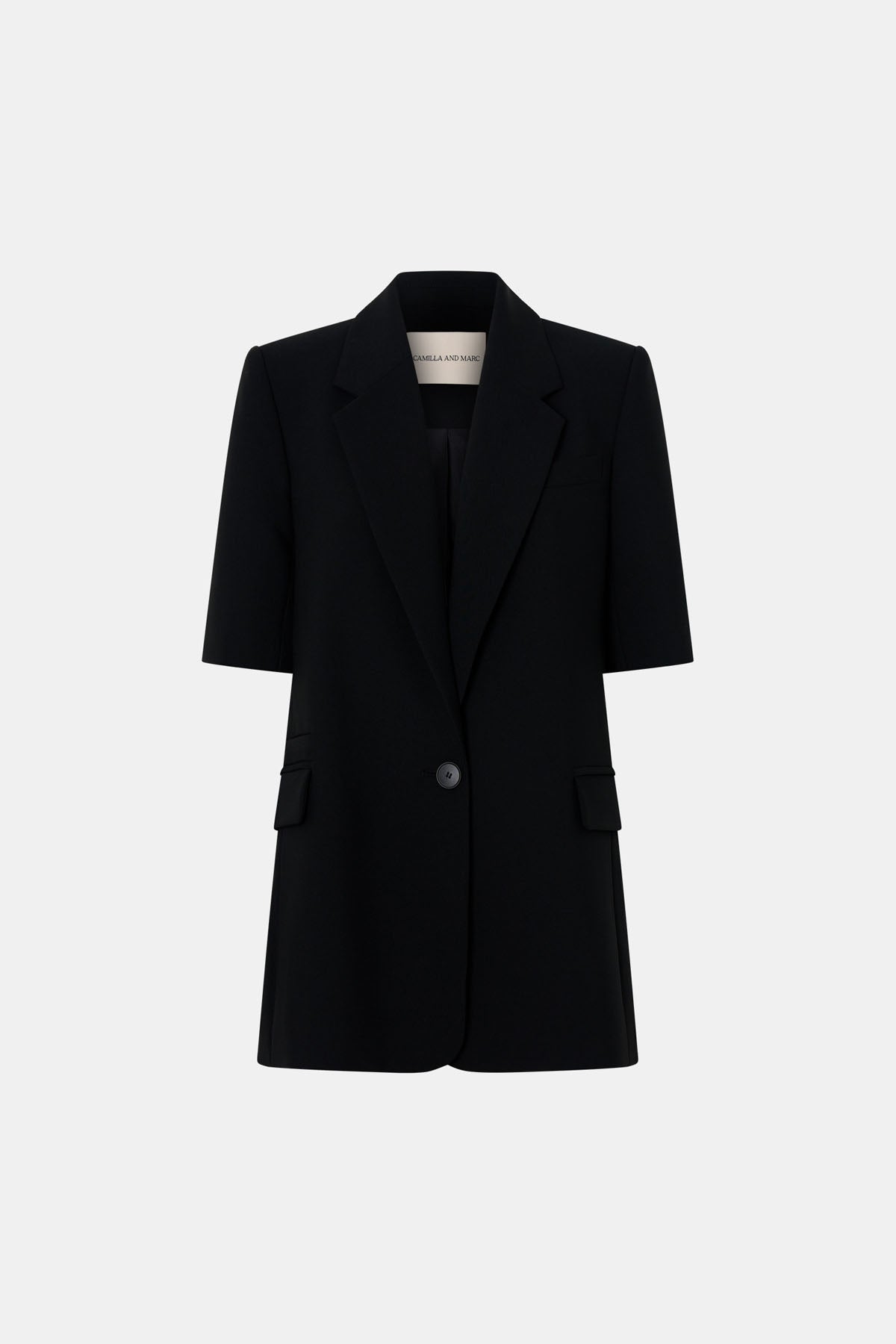 Ghost view CAMILLA AND MARC Mackinley short sleeve blazer in black.