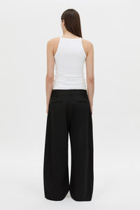 Back view CAMILLA AND MARC Magnolia Drill Pant in black with centre front and back pleats.
