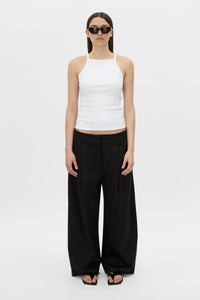 Front view CAMILLA AND MARC Magnolia Drill Pant in black with centre front and back pleats.