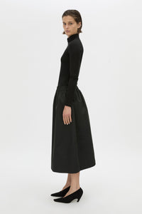 Side view CAMILLA AND MARC Mahdavi midi skirt in black.