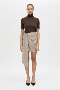 Malik Mini Skirt - CAMILLA AND MARC Malik draped high-waisted tailored mini skirt in tan herringbone