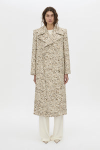 Front-styled view CAMILLA AND MARC Manara relaxed coat in tan.