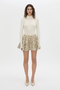 Front view CAMILLA AND MARC Manara mini skirt in tan.
