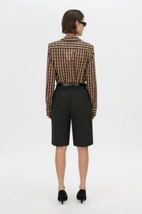 Back view CAMILLA AND MARC Mannix shirt in chocolate check.