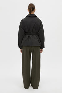 Back View - CAMILLA AND MARC Manon Padded Belted Jacket in black with hammered textured fabrication. 