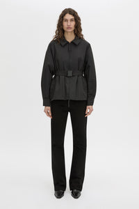 Front view CAMILLA AND MARC Manon Padded Belted Jacket in black with hammered textured fabrication.