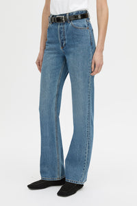 crop view CAMILLA AND MARC Manuela high waisted straight leg classic jean in classic blue.