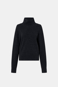 Ghost view CAMILLA AND MARC Margot Turtleneck Knit Sweater in Charcoal Grey with ribbed collar and hems.