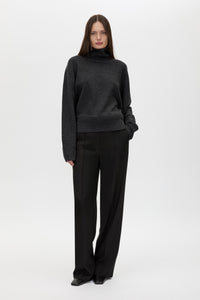 Front view CAMILLA AND MARC Margot Turtleneck Knit Sweater in Charcoal Grey with ribbed collar and hems.