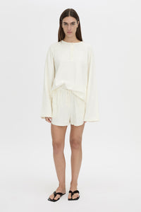 Front view CAMILLA AND MARC Maris mini short in soft white.