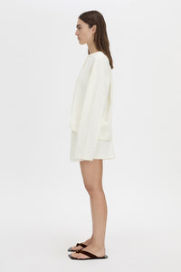 Side view CAMILLA AND MARC Maris long sleeve tee in soft white.