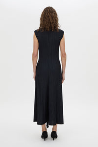 Back view CAMILLA AND MARC Mavis Midi Dress in midnight with waist tie detail.