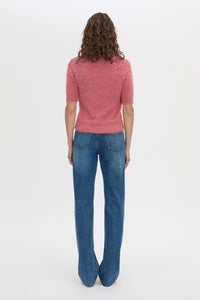 Back view CAMILLA AND MARC Maxime slim fit knit t-shirt in blush pink.