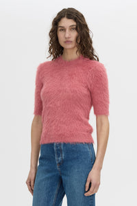 Cropped view CAMILLA AND MARC Maxime slim fit knit t-shirt in blush pink.