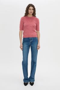 Front view CAMILLA AND MARC Maxime slim fit knit t-shirt in blush pink.