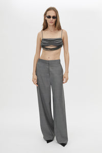 Front styled view CAMILLA AND MARC Meyer Beaded Pant in Charcoal Grey with a low‑rise tailored silhouette and beaded side seams.