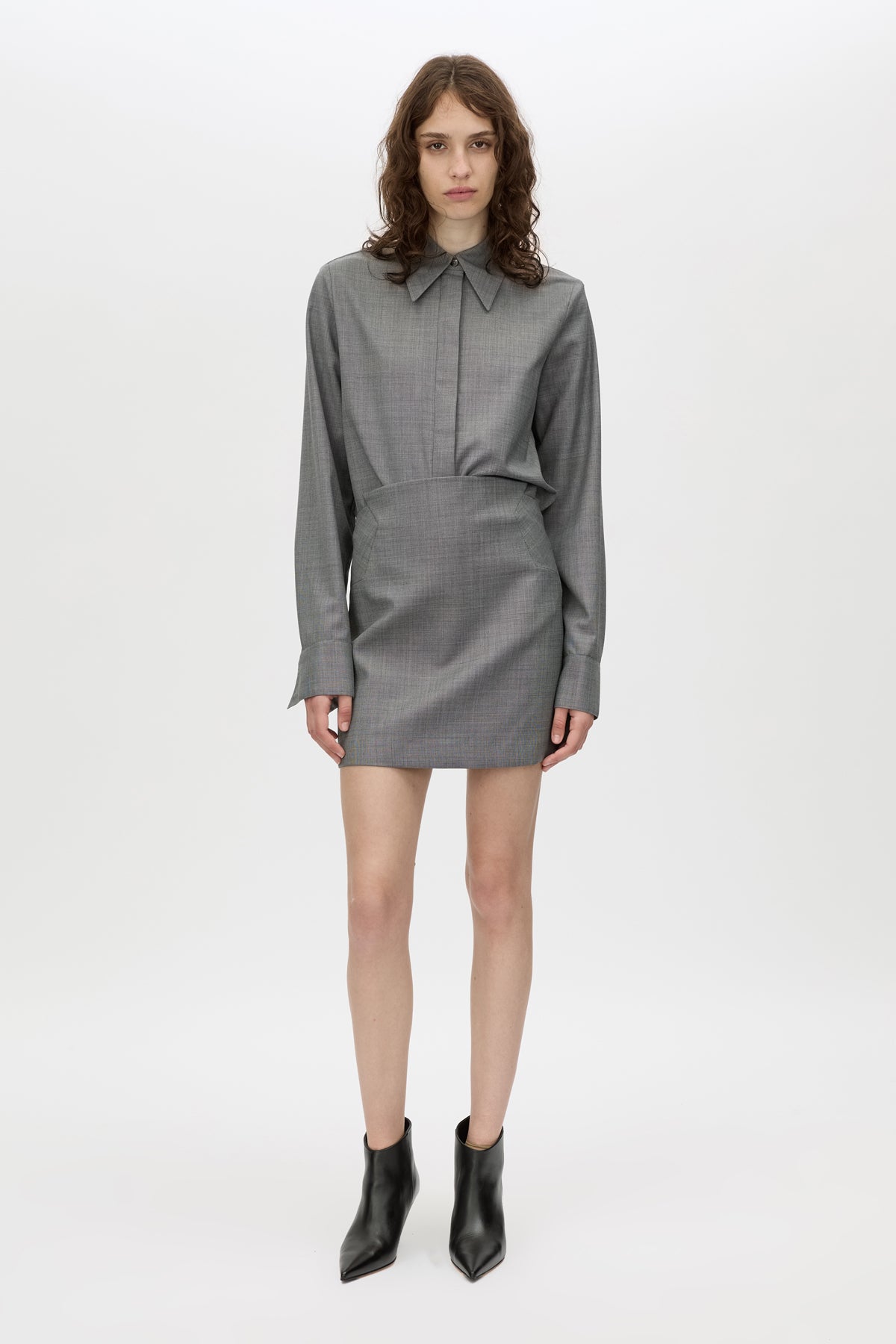 Meyer Mini Skirt - CAMILLA AND MARC Meyer high-waisted charcoal grey mini skirt with panel detailing