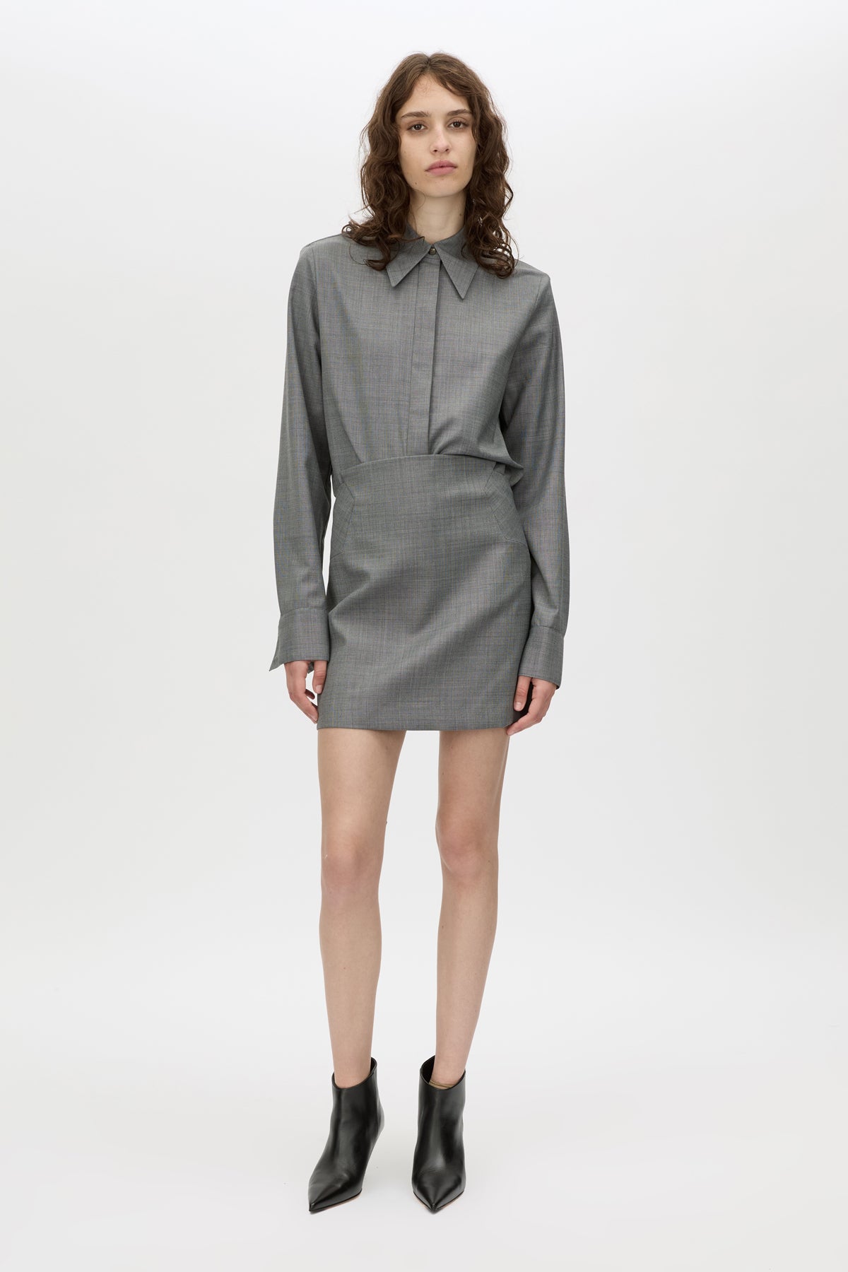 Meyer Mini Skirt - CAMILLA AND MARC Meyer high-waisted charcoal grey mini skirt with panel detailing