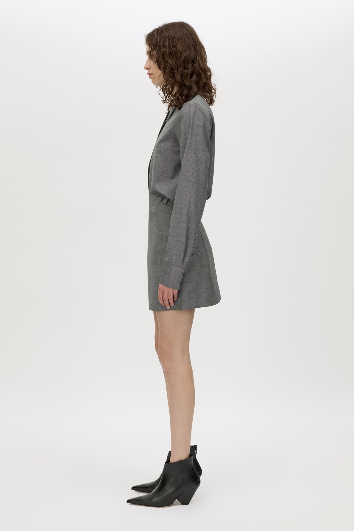 Meyer Mini Skirt - CAMILLA AND MARC Meyer high-waisted charcoal grey mini skirt with panel detailing