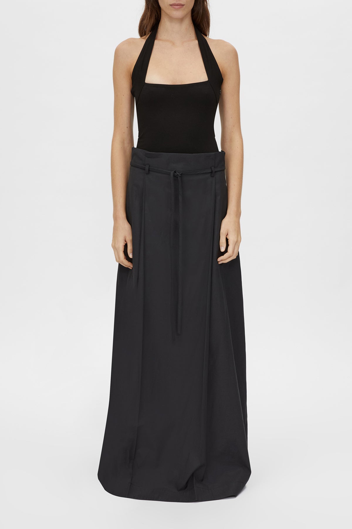 Milo Skirt - CAMILLA AND MARC Milo black fisherman maxi skirt with belt loops and tie