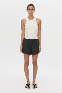 Styled view CAMILLA AND MARC Milo mid-rise cotton pull-on boxer short in black.