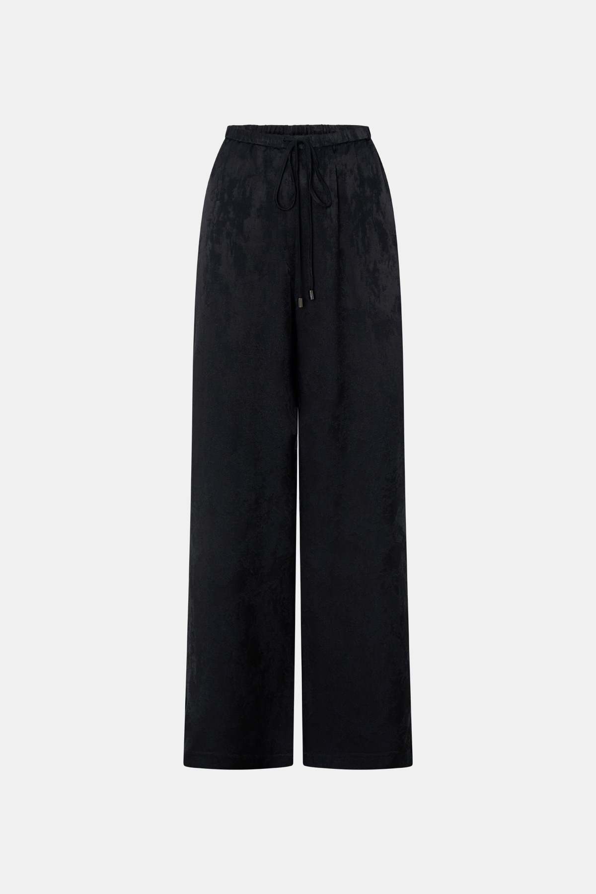 Ghost view CAMILLA AND MARC mid-rise Naidee Satin Relaxed Pant in black with an elasticated gathered waistband.