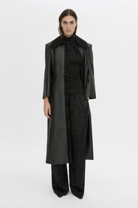 Front-styled view CAMILLA AND MARC mid-rise Naidee Satin Relaxed Pant in black with an elasticated gathered waistband.