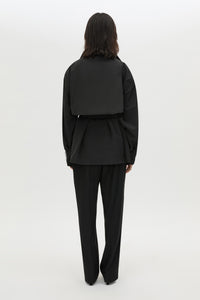 Back view CAMILLA AND MARC Nasir Cropped Jacket in Black with high‑neck, double‑breasted wrap design.