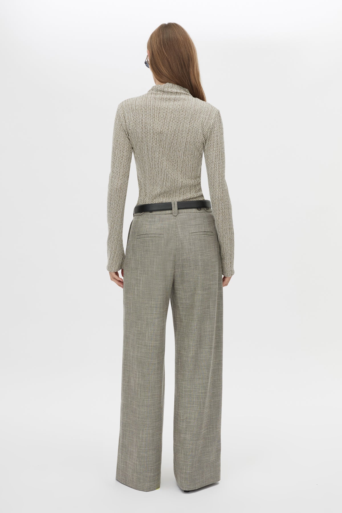 Back view CAMILLA AND MARC Nestor Pant in Chocolate Marle with a wide‑leg silhouette.