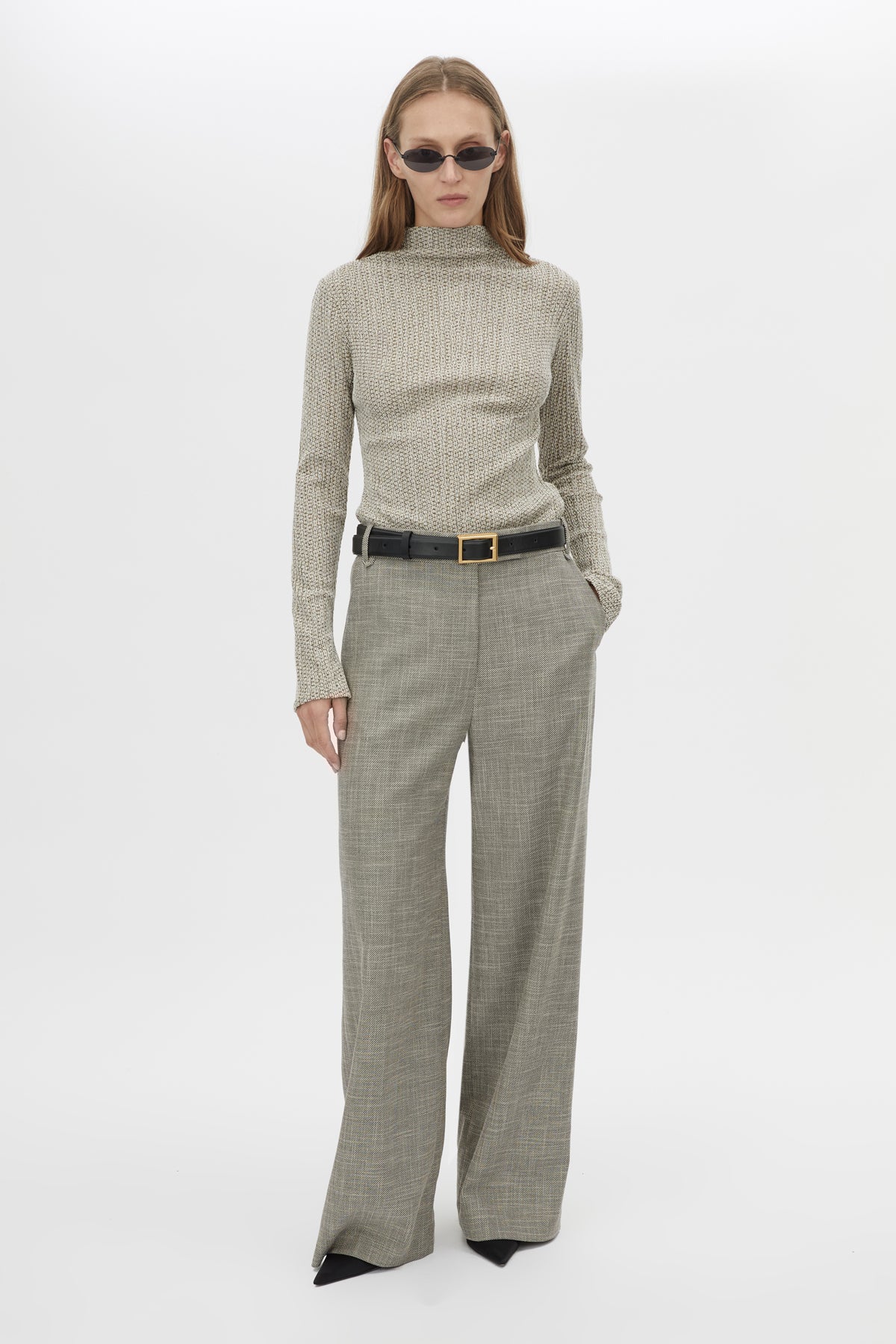 Front view CAMILLA AND MARC Nestor Pant in Chocolate Marle with a wide‑leg silhouette.