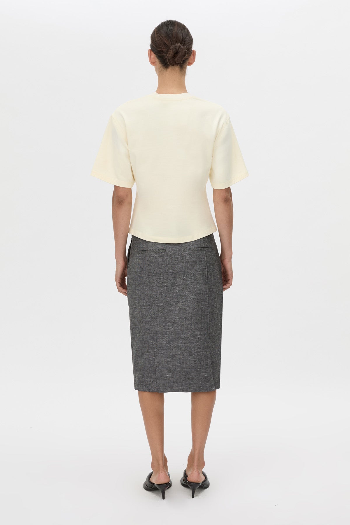 Back view CAMILLA AND MARC Niami Crochet Tee in cream with crochet detailing at the shoulder.