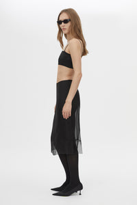 Side view CAMILLA AND MARC Noe Bandeau Top in Black with a sheer silk‑blend finish.