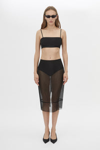 Front view CAMILLA AND MARC Noe Skirt in Black with a sheer high‑waisted pencil midi silhouette.