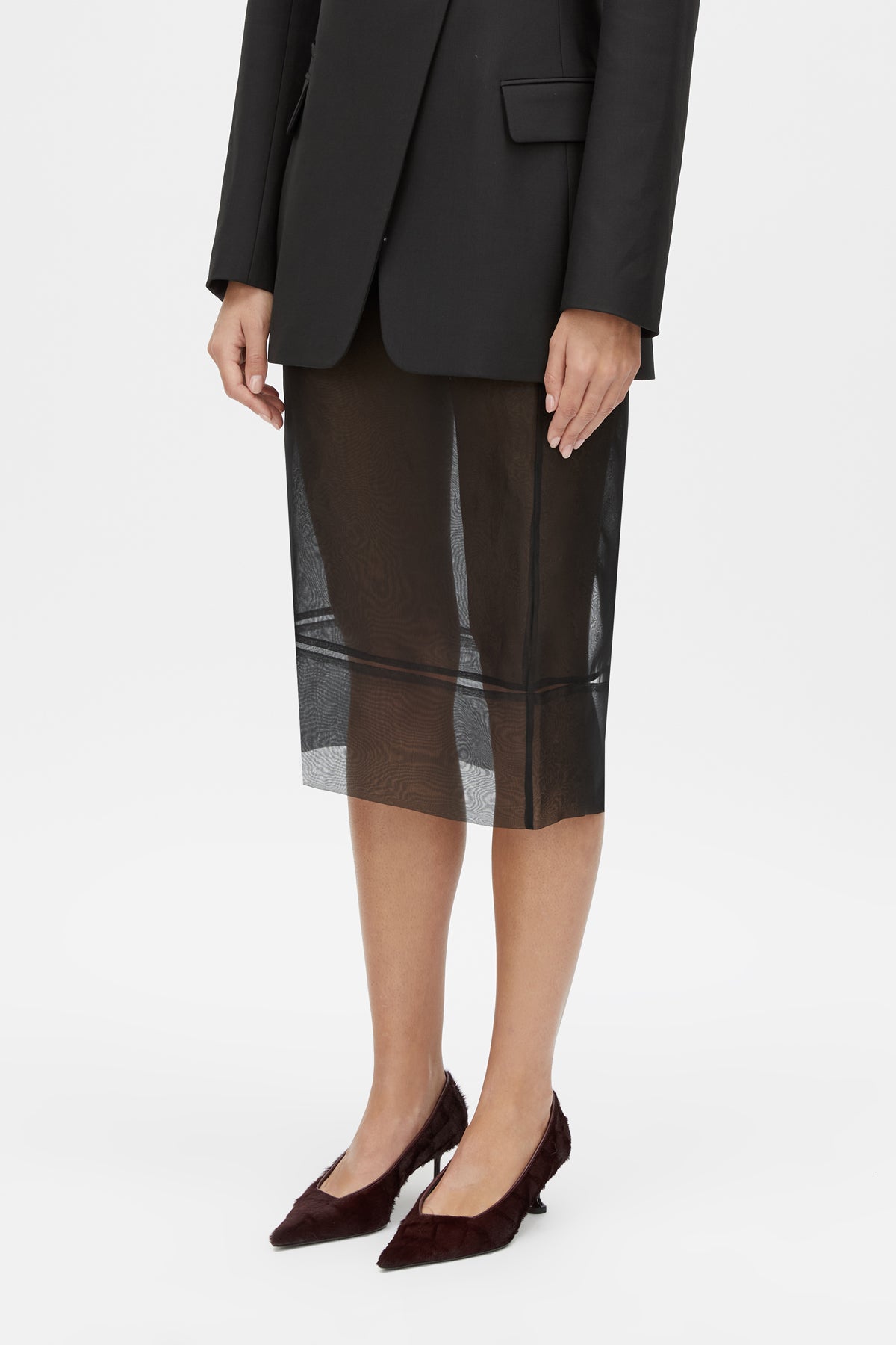 Noe Skirt - CAMILLA AND MARC Noe sheer high-waisted pencil midi skirt in black