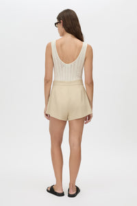 Noguchi Short - CAMILLA AND MARC Noguchi yellow mid-rise soft suiting short with slanted side pockets, side splits a
