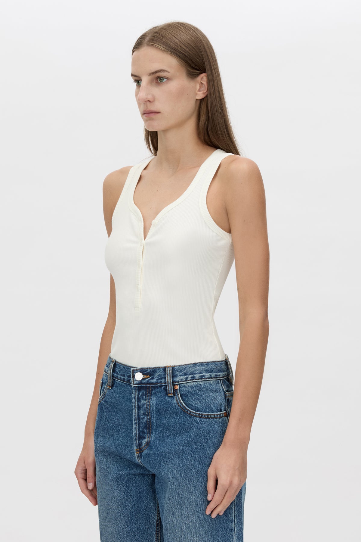 Nora Button Down Tank in Soft White - CAMILLA AND MARC® C&M
