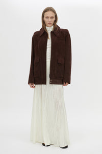 Front View - CAMILLA AND MARC Nova cream maxi skirt with panelled seams and elastic waistband.