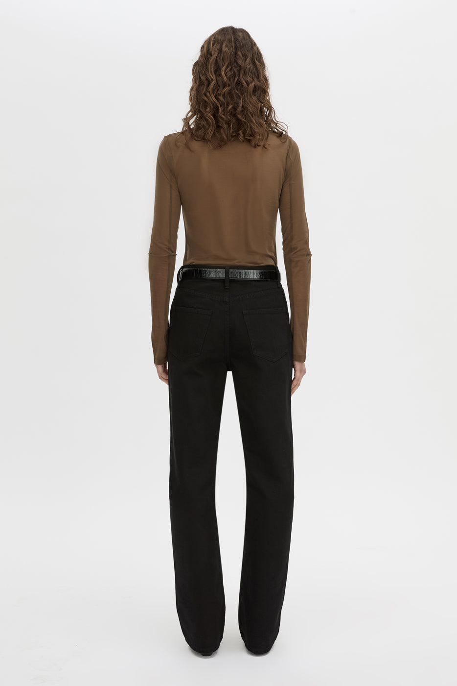 Back view CAMILLA AND MARC Novel Long Sleeve Stocking Top in khaki green with ruched bust detail.