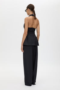 Back view CAMILLA AND MARC Orban Wide Leg Pant in Navy Pinstripe with tailored wide leg.