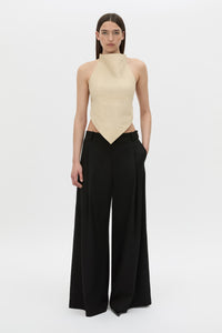 Front-styled view CAMILLA AND MARC Oren Stripe Crop Top with a handkerchief high-neckline.