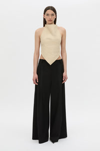 Front view CAMILLA AND MARC Oren Stripe Crop Top with a handkerchief high-neckline.
