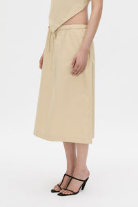 Cropped view CAMILLA AND MARC Oren Stripe Midi Skirt in ochre stripe with an adjustable mid‑rise waistline.