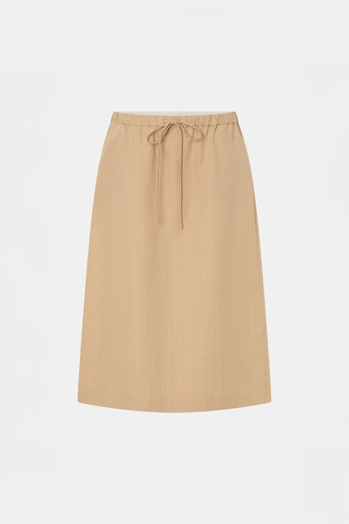 Ghost view CAMILLA AND MARC Oren Stripe Midi Skirt in ochre stripe with an adjustable mid‑rise waistline.