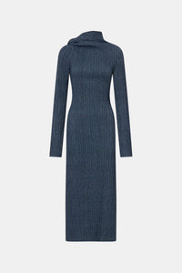 Ghost view CAMILLA AND MARC Orsa Midi Dress in Navy with long sleeves and a textured jersey finish.