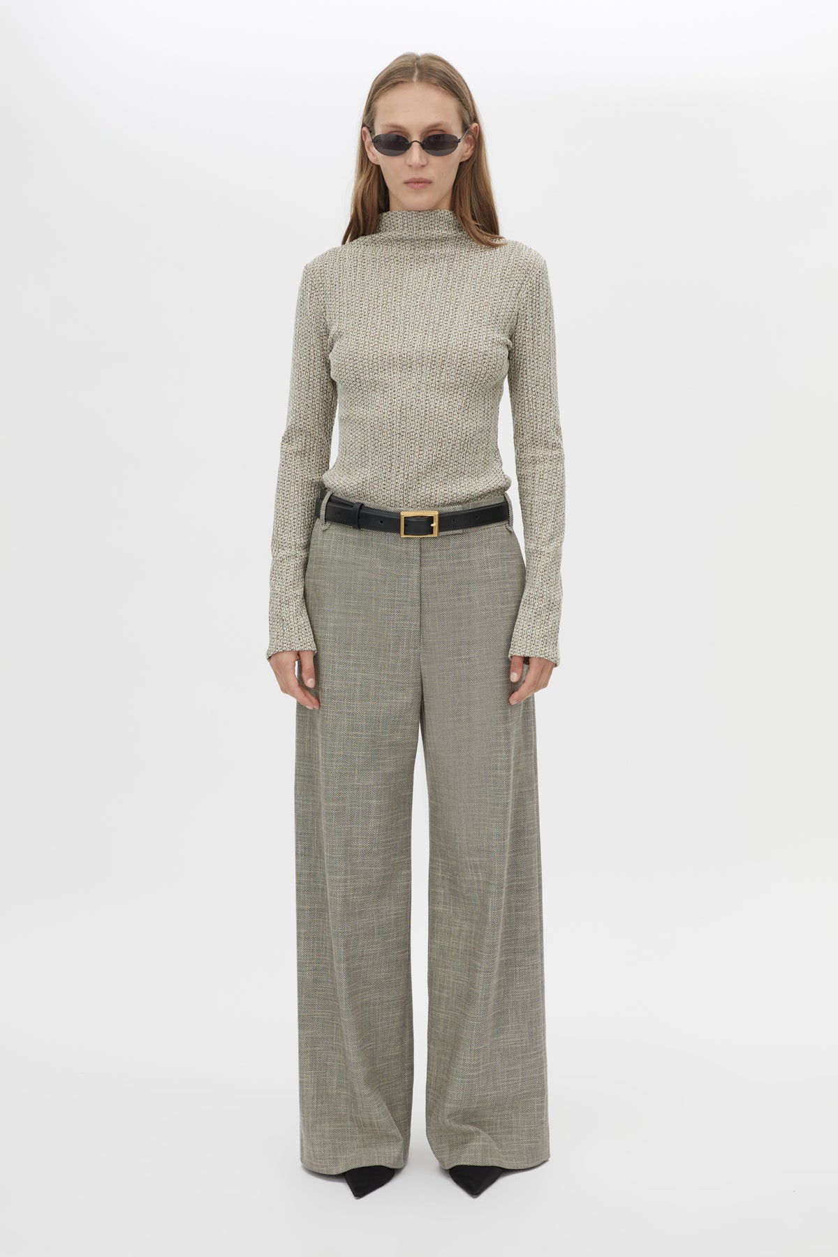 Front view CAMILLA AND MARC Orsa Top in Beige with a textured jersey finish and long‑sleeve silhouette.