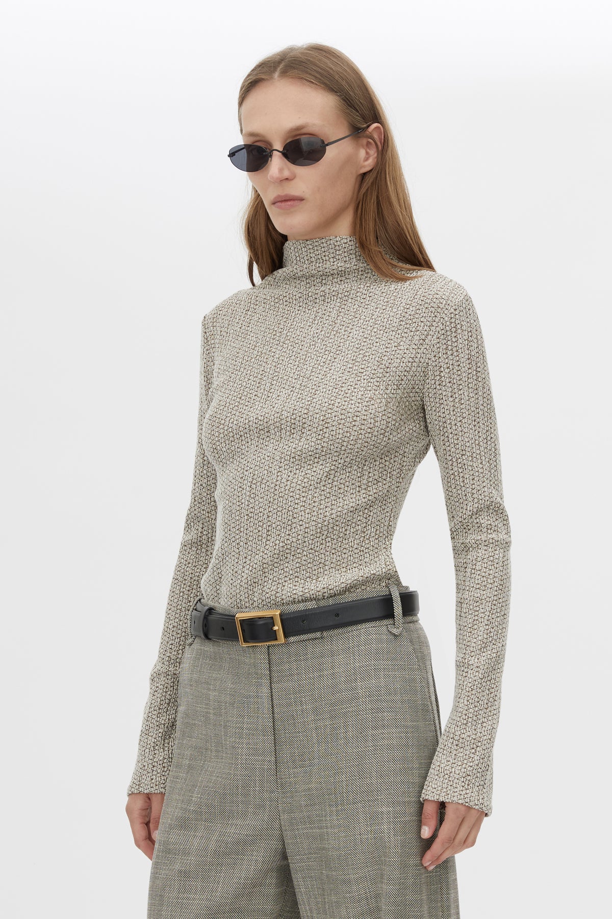 Cropped view CAMILLA AND MARC Orsa Top in Beige with a textured jersey finish and long‑sleeve silhouette.